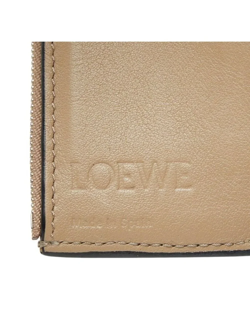 Loewe Anagram Vertical Small Wallet Trifold Beige Leather